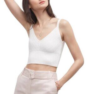 Club Monaco White Knit V-Neck Cropped Tank Top